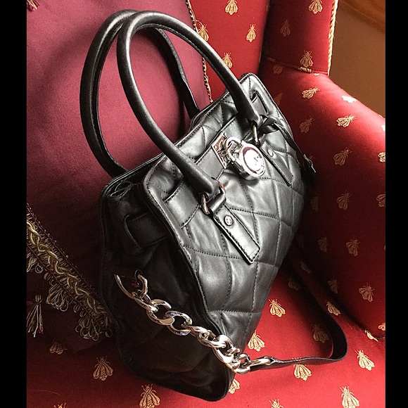 Michael Kors HAMILTON QUILTED LEATHER Satchel Handbag Shoulder Bag Black - Picture 10 of 16